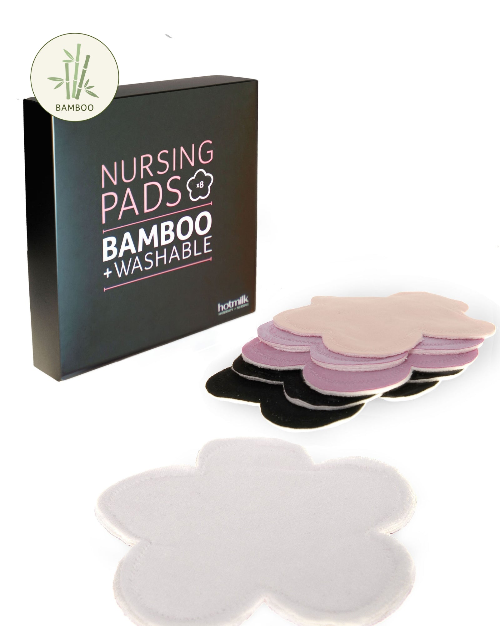 HOTMILK UK BAMBOO REUSABLE NURSING BREAST PADS - 8 pads