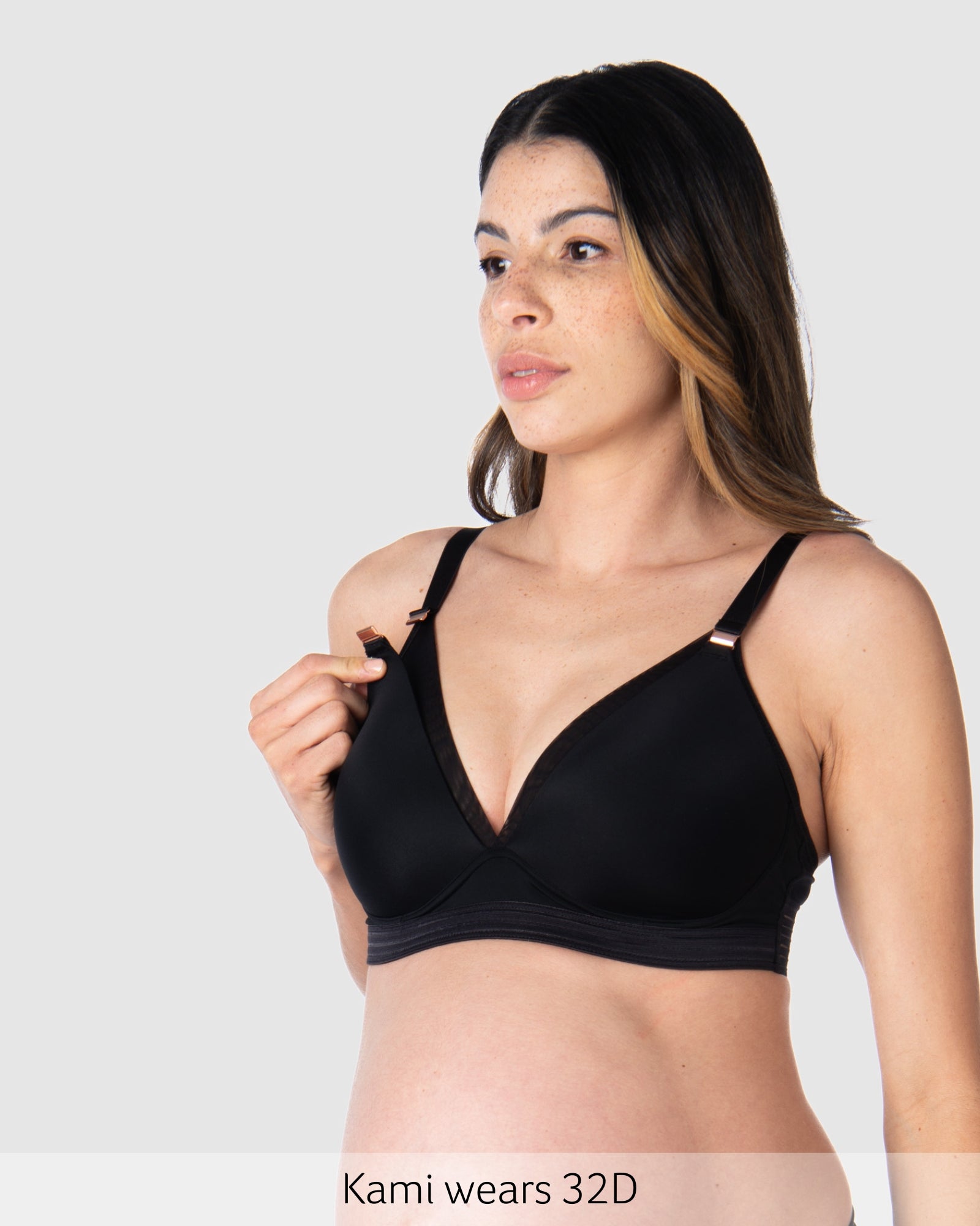 Rose Gold Magnetic Nursing Clip Featured on Ambition T-shirt Contour Nursing Bra in Black