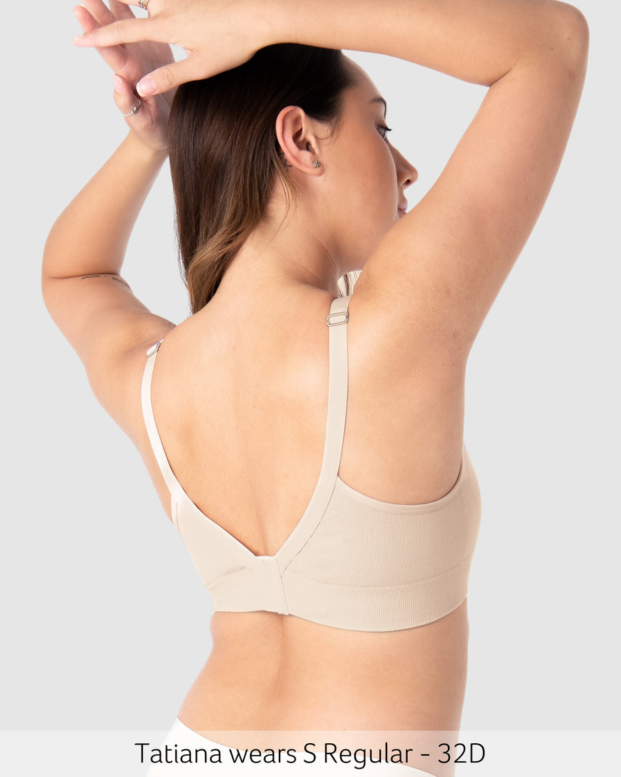 Back view of Caress Bamboo Wirefree Nursing Bra in Oat