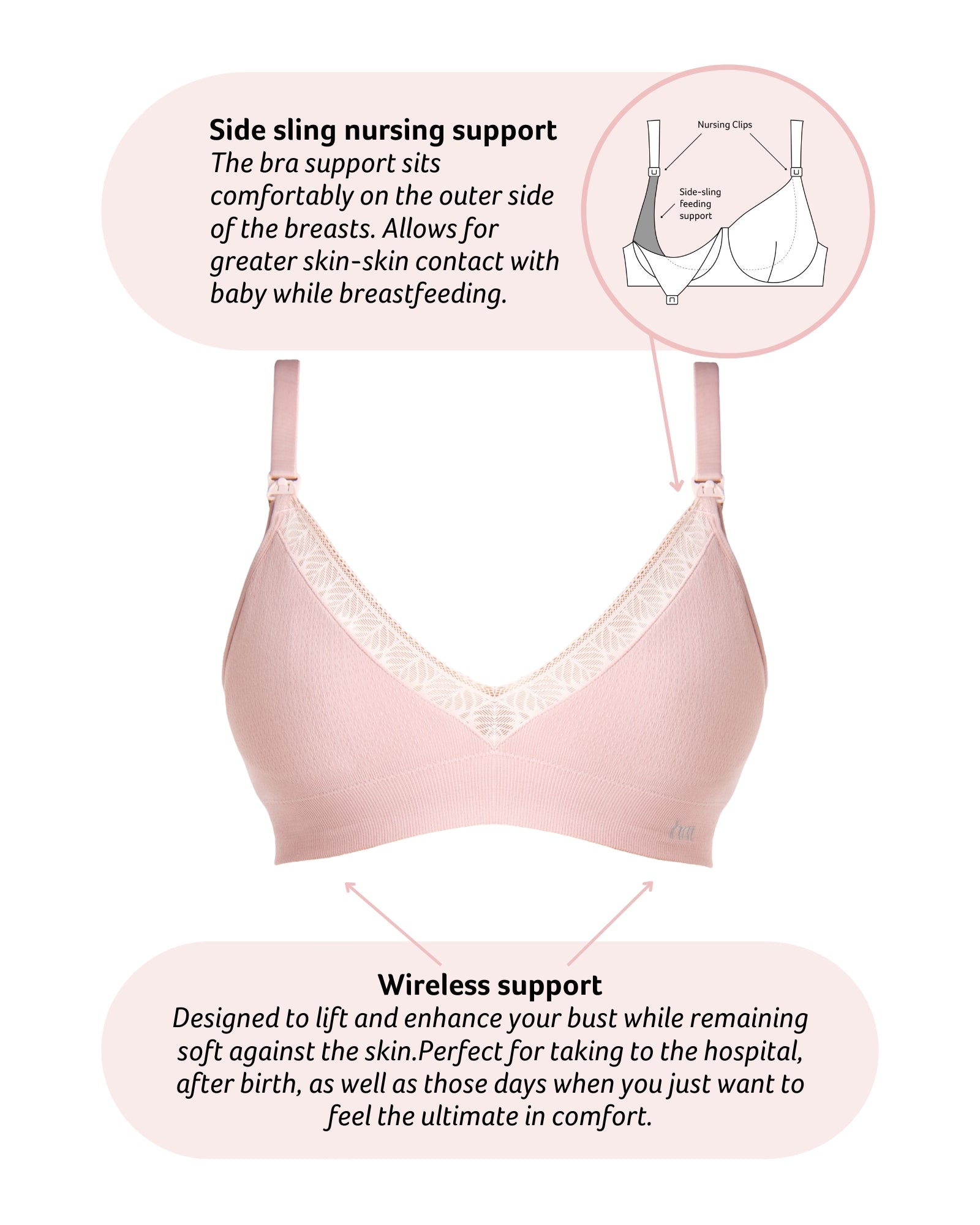 Technical features of Caress Bamboo Wirefree Nursing Bra in Lotus