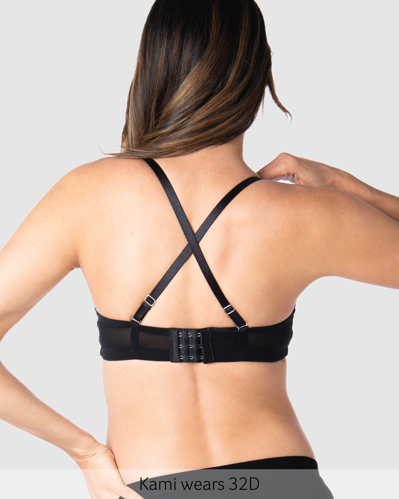 Shoulder Straps worn racerback on Forever Yours Flexiwire Contour Nursing Bra in Black