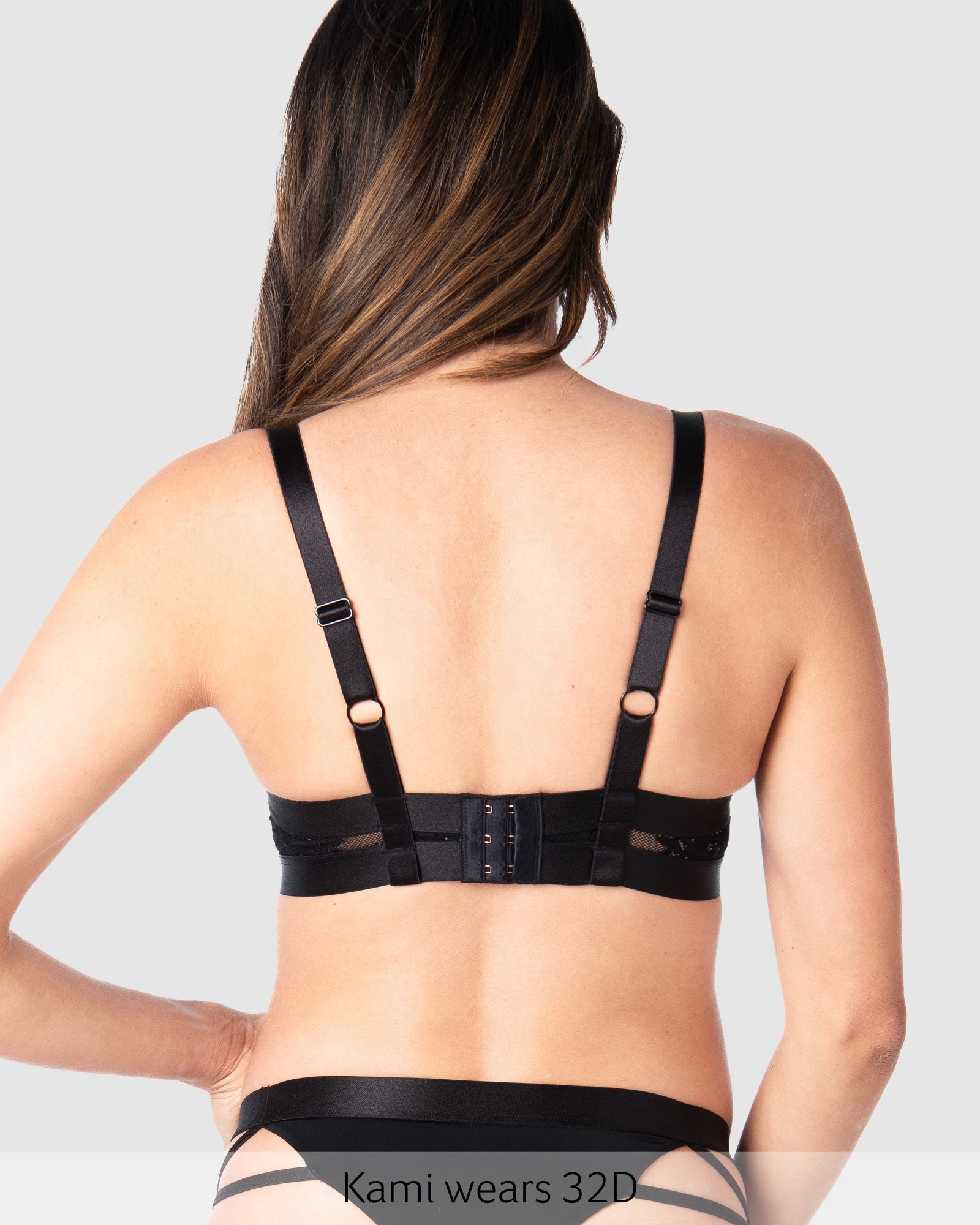 Back of Goddess flexi underwire plunge nursing bra in Black