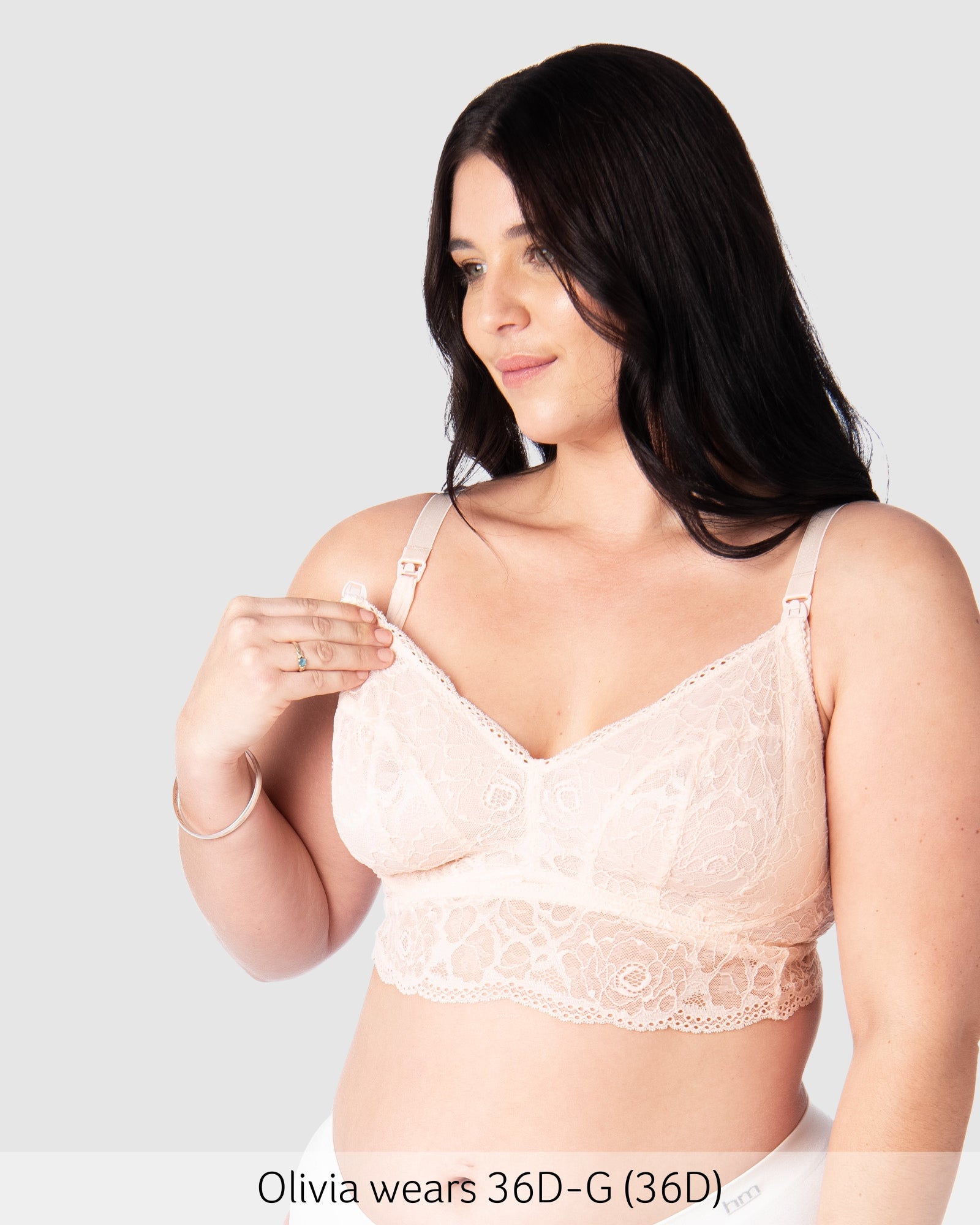 Nursing clip feature on Heroine Wirefree Nursing Bralette in Shell