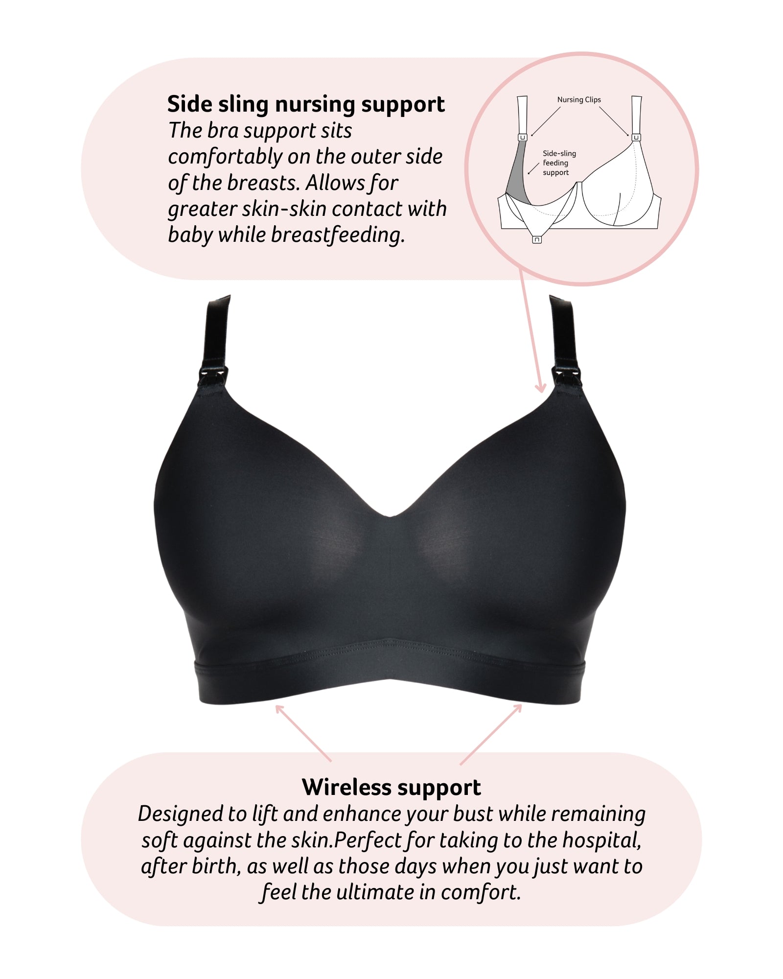 Technical features on Infinite T-Shirt Nursing Bra - Black