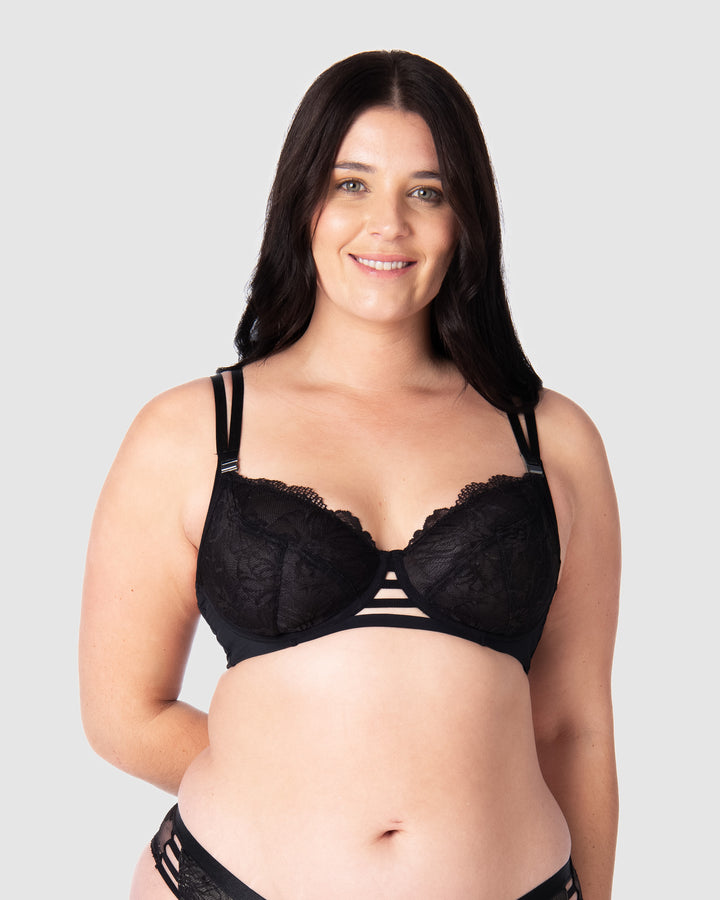 Ann Summers Glorious flexi wire lace nursing bra with strapping detail in  black