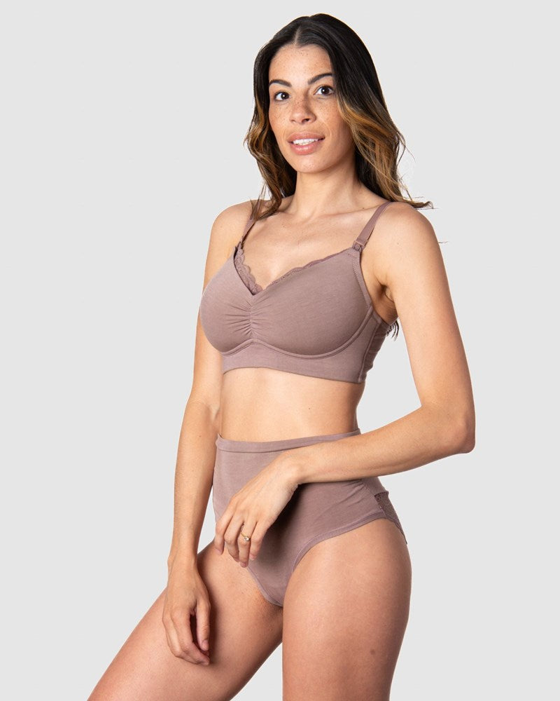 Serenity Bamboo Wirefree Maternity Bra matched with Serenity Hi Brief in MochaSerenity Bamboo Wirefree Maternity Bra matched with Serenity Hi Brief in Mocha