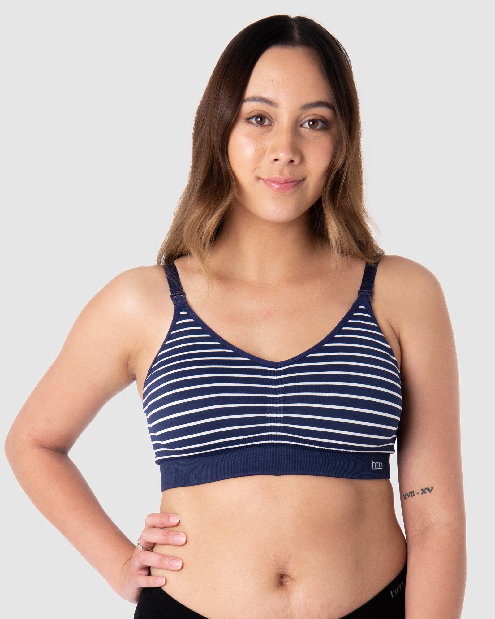 HOTMILK UK MATERNITY MY NECESSITY NAVY STRIPE MULTIFIT REGULAR - WIREFREE