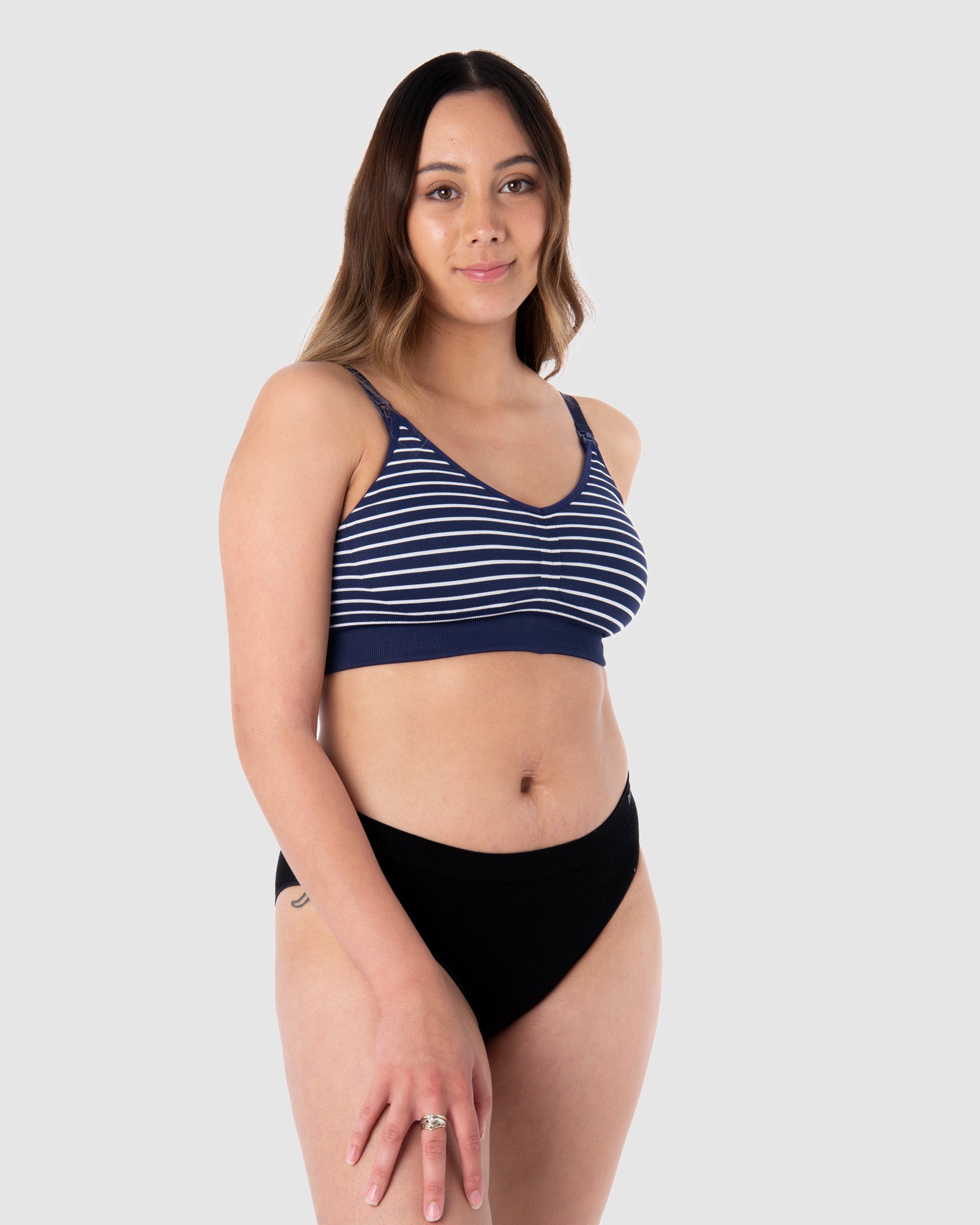 HOTMILK UK MATERNITY MY NECESSITY NAVY STRIPE MULTIFIT REGULAR - WIREFREE